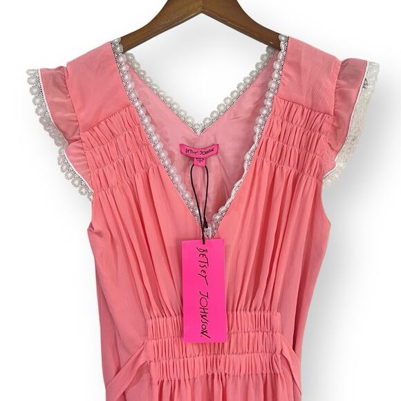 Betsey Johnson Boudoir Chiffon Maxi Dress Size 4 Flamingo Pink *FLAWED* - Picture 4 of 10